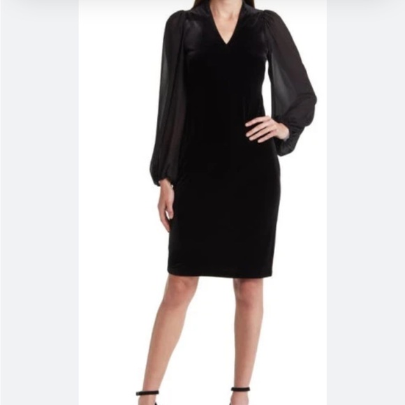 Vince Camuto Balloon Sleeve Velvet Dress - Picture 2 of 4